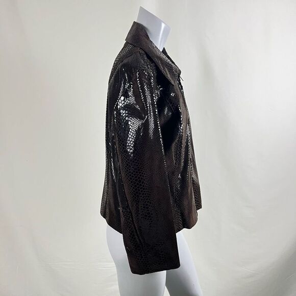 Cuir Zebra Women's Jacket Size Large Animal Snake Print Leather Zipped Front - Picture 3 of 10